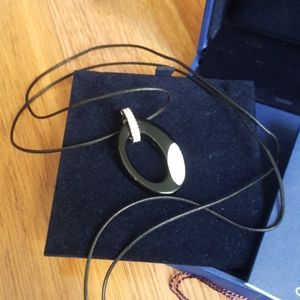 Swarovski modern "O" oval black acrylic cord necklace